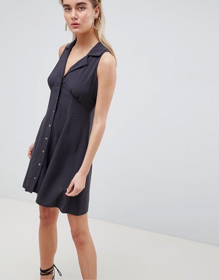 Asos Design Sleeveless Button Through Mini Skater Dress - Gray
