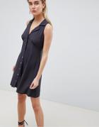 Asos Design Sleeveless Button Through Mini Skater Dress - Gray