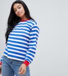 Asos Design Petite T-shirt With Long Sleeve In Stripe With Contrast Collar And Cuffs - Multi