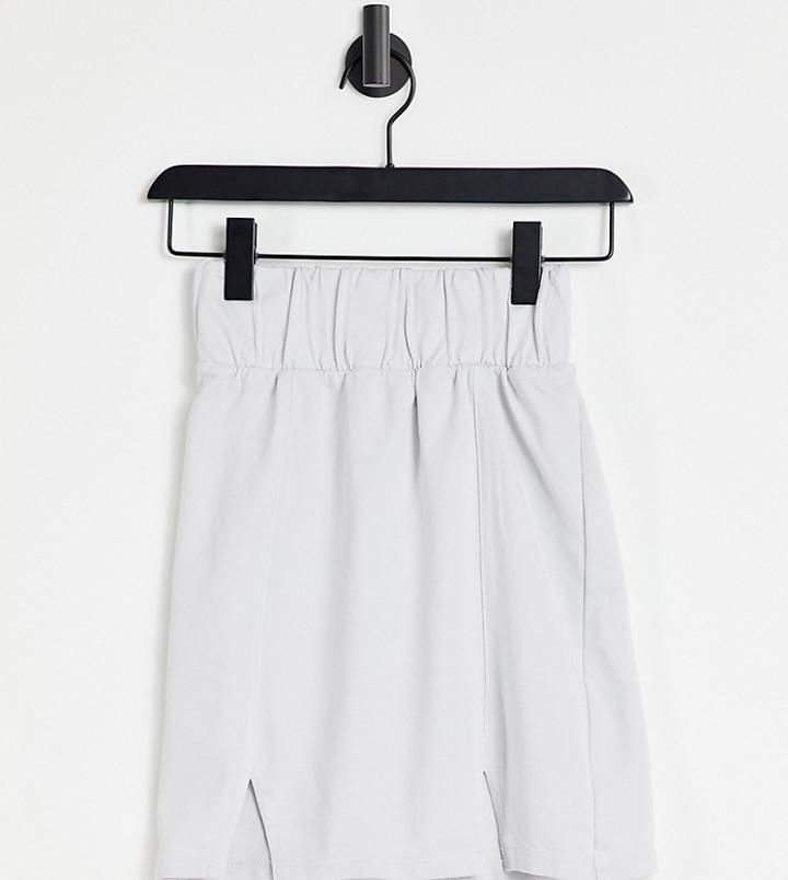 Asos Design Tall Jersey Mini Skirt With Deep Shirred Waistband And Double Notch Hem In Washed Gray-grey