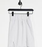 Asos Design Tall Jersey Mini Skirt With Deep Shirred Waistband And Double Notch Hem In Washed Gray-grey