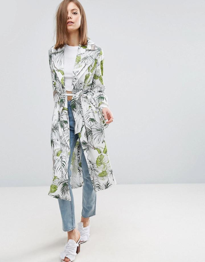 Asos Soft Coat In Tropical Palm Print - Multi