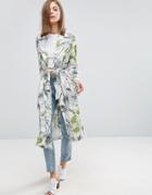 Asos Soft Coat In Tropical Palm Print - Multi
