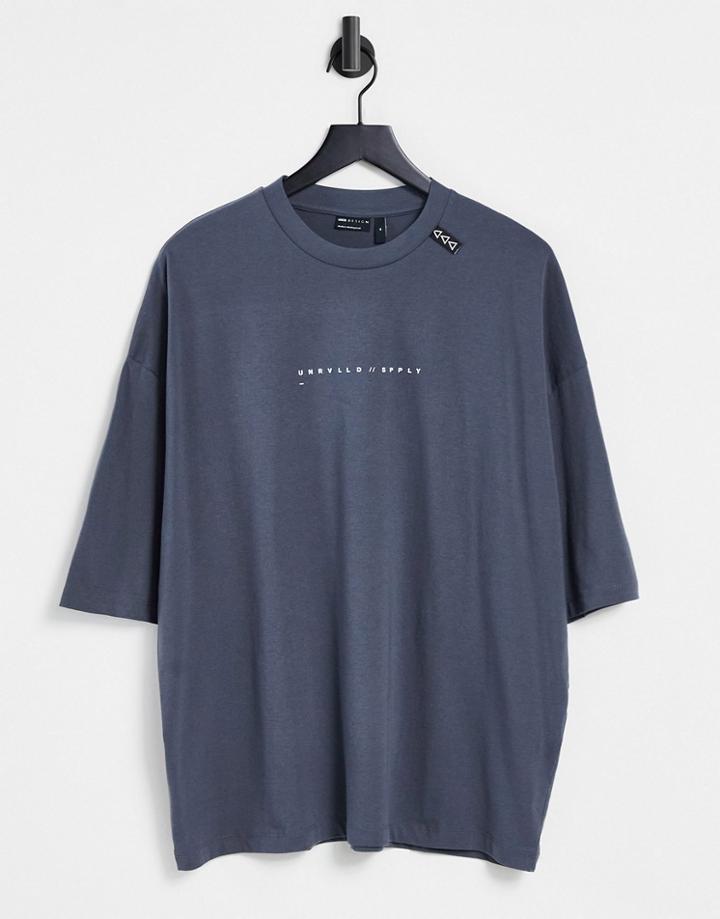 Asos Unrvlld Spply Oversized T-shirt With Logo Print In Neutral Gray-grey