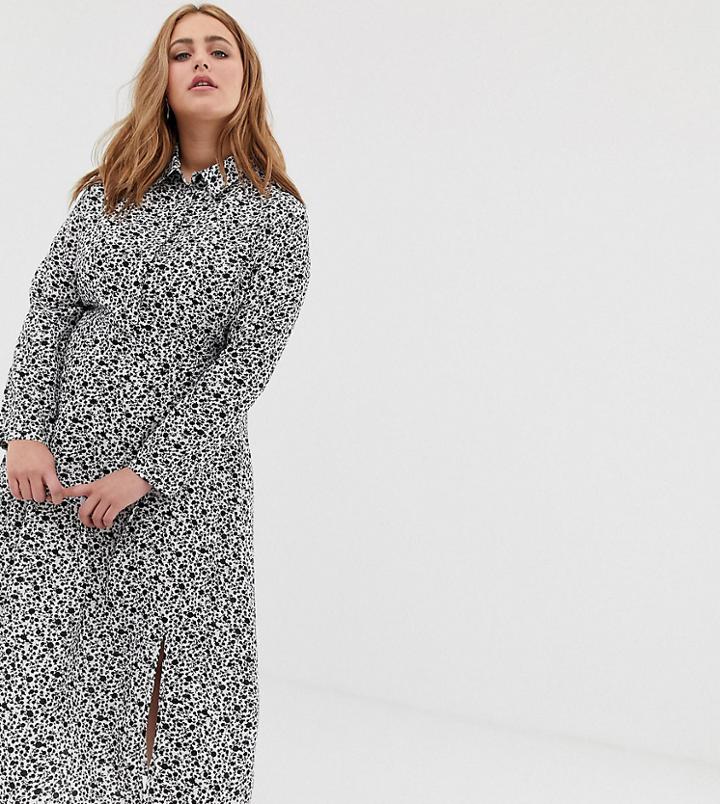 Glamorous Curve Midi Shirt Dress In Ditsy Floral Print