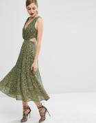 Asos Embellished Side Cut Out Midi Dress - Green