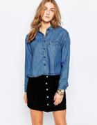 Pull & Bear Cropped Denim Shirt - Blue