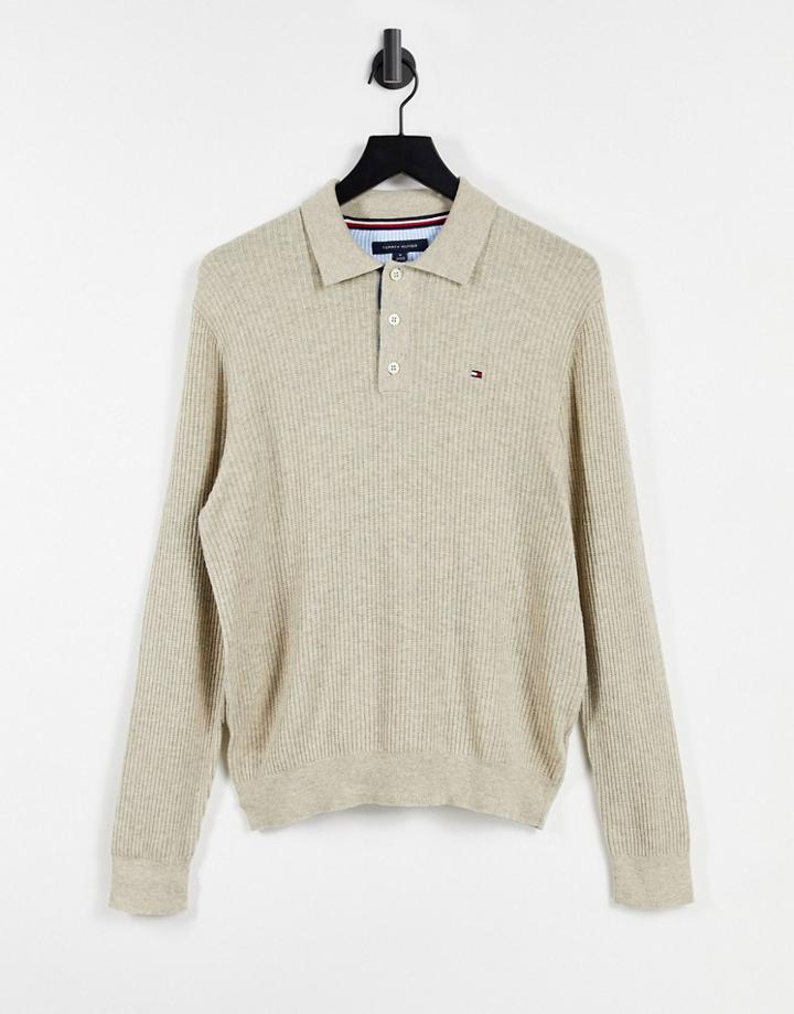 Tommy Hilfiger Long Sleeve Textured Polo Shirt-white