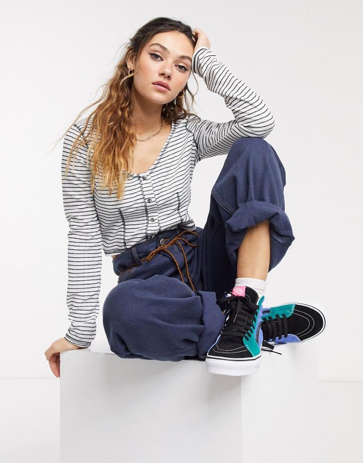 Another Reason Long Sleeve Top With Contrast Overstitch-white