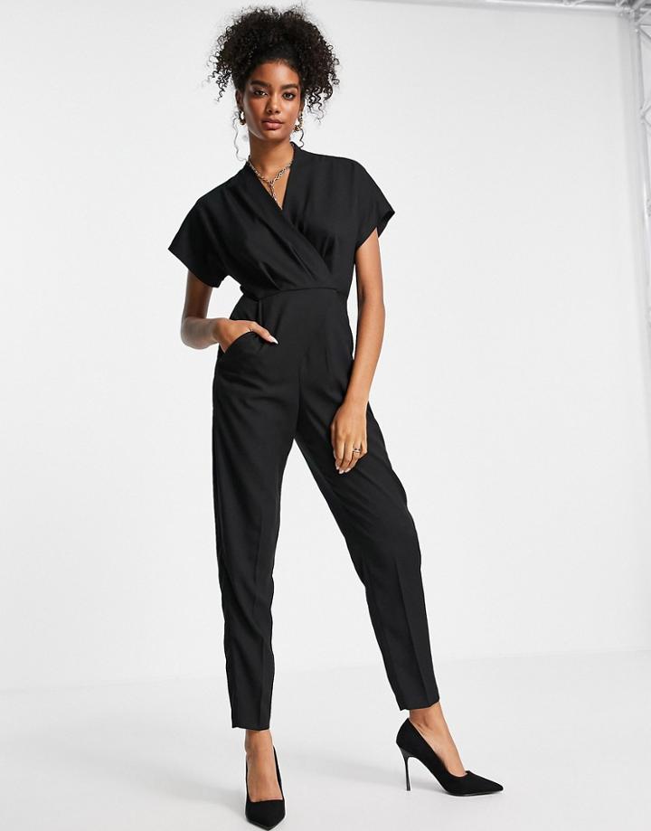 Closet London Tailored Wrap Jumpsuit In Black