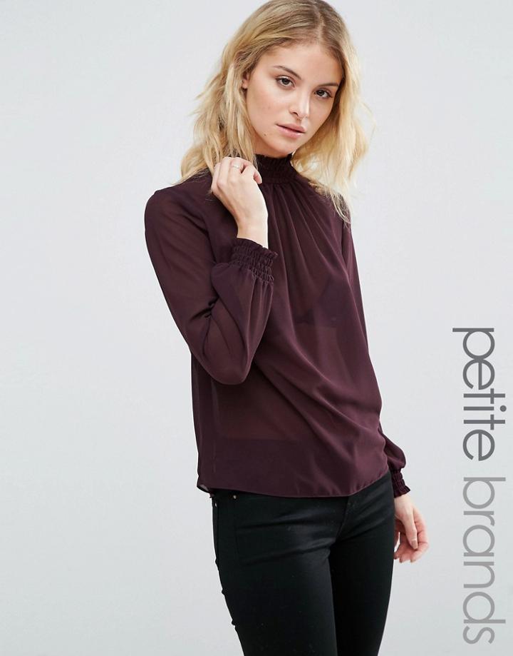 New Look Petite High Neck Chiffon Top - Black