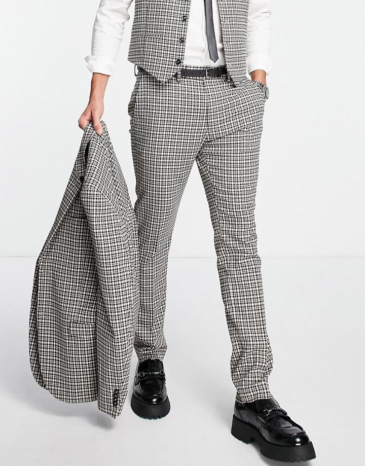 Topman Skinny Suit Pants In Gray And Navy Check