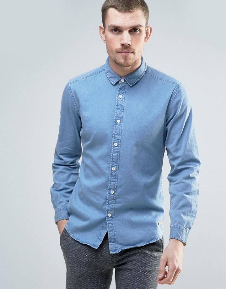 Esprit Denim Shirt In Light Blue Wash - Blue