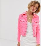Parisian Petite Denim Jacket In Neon Pink - Pink