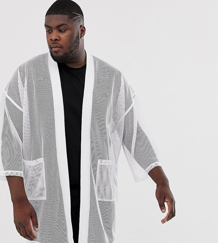 Asos Design Plus Mesh Kimono Cardigan In White