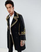 Gianni Feraud Premium Gold Brocade Wool Blend Overcoat-black