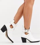 Truffle Collection Wide Fit Heeled Western Buckle Boots-white
