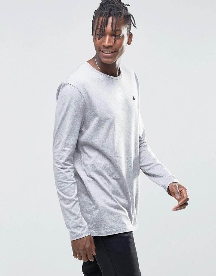 Asos Longline Long Sleeve T-shirt With Logo In Gray - Gray