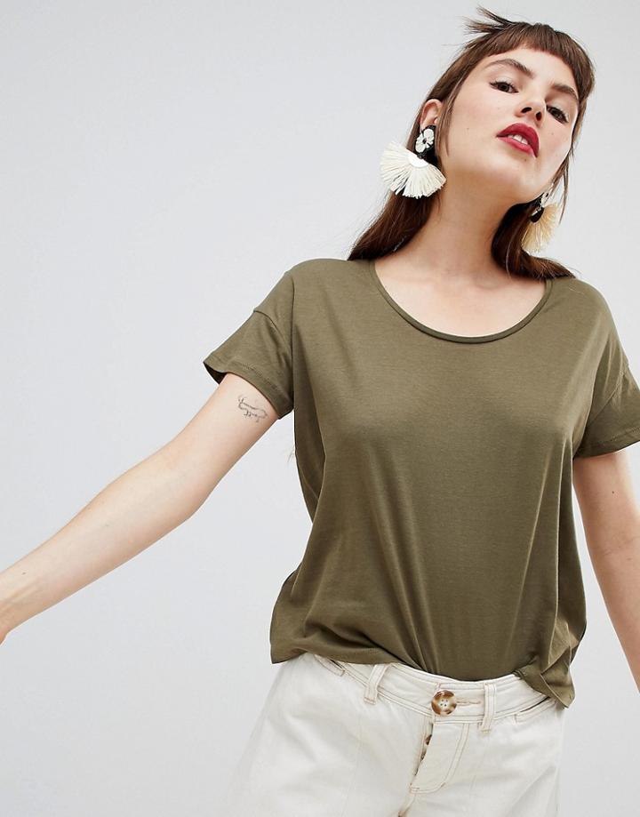 Mango Organic Cotton T-shirt In Khaki - Green