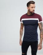 Asos Design T-shirt With Color Block In Navy - Navy