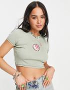 Pull & Bear Cropped Logo T-shirt In Khaki-green