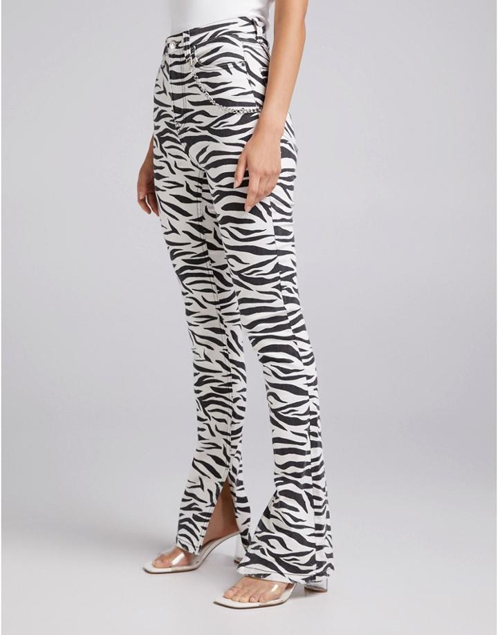 Bershka Straight Leg Pants In Zebra Print-multi