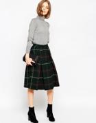 Asos Midi Skirt In Wool Check
