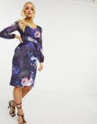 Lipsy Structured Body-conscious Dress In Navy Floral