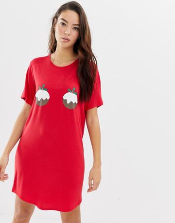 Boohoo Holidays Pudding Night Gown In Red - Red