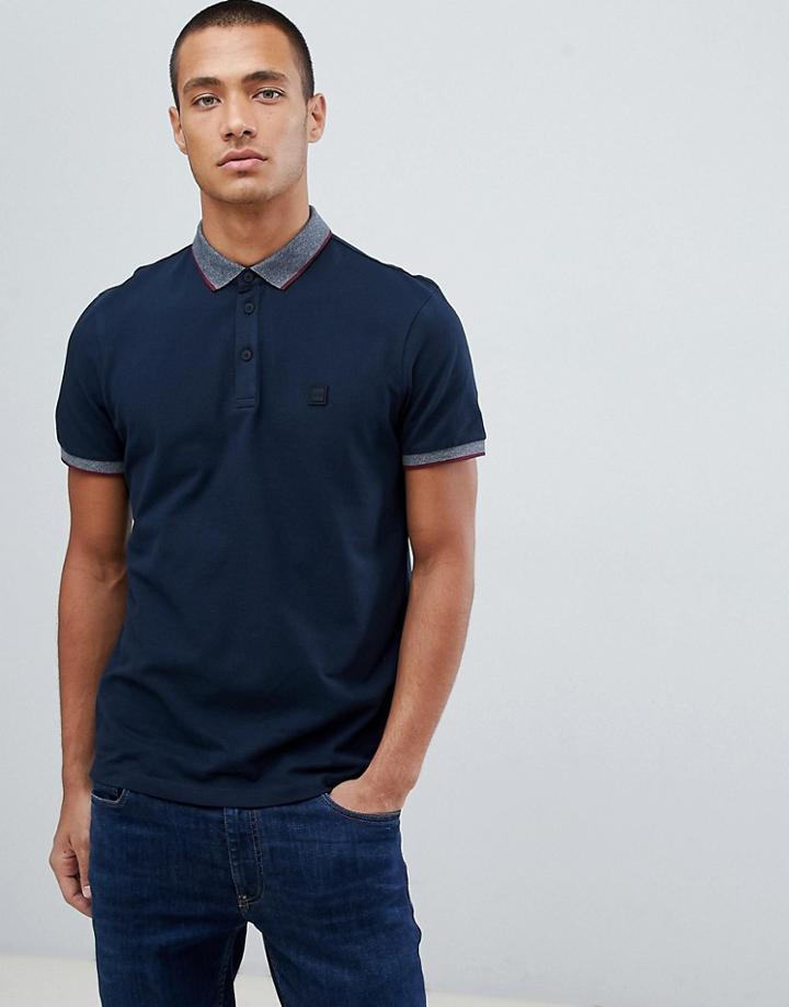 Boss Porches Relaxed Fit Logo Polo With Contrast Collar In Navy - Navy