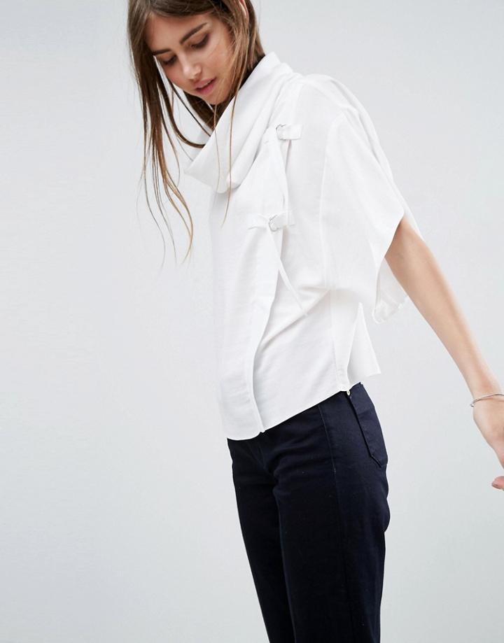Asos Cowl Neck Top With D-ring Detail - White