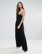 Warehouse Tie Shoulder Jumpsuit - Black