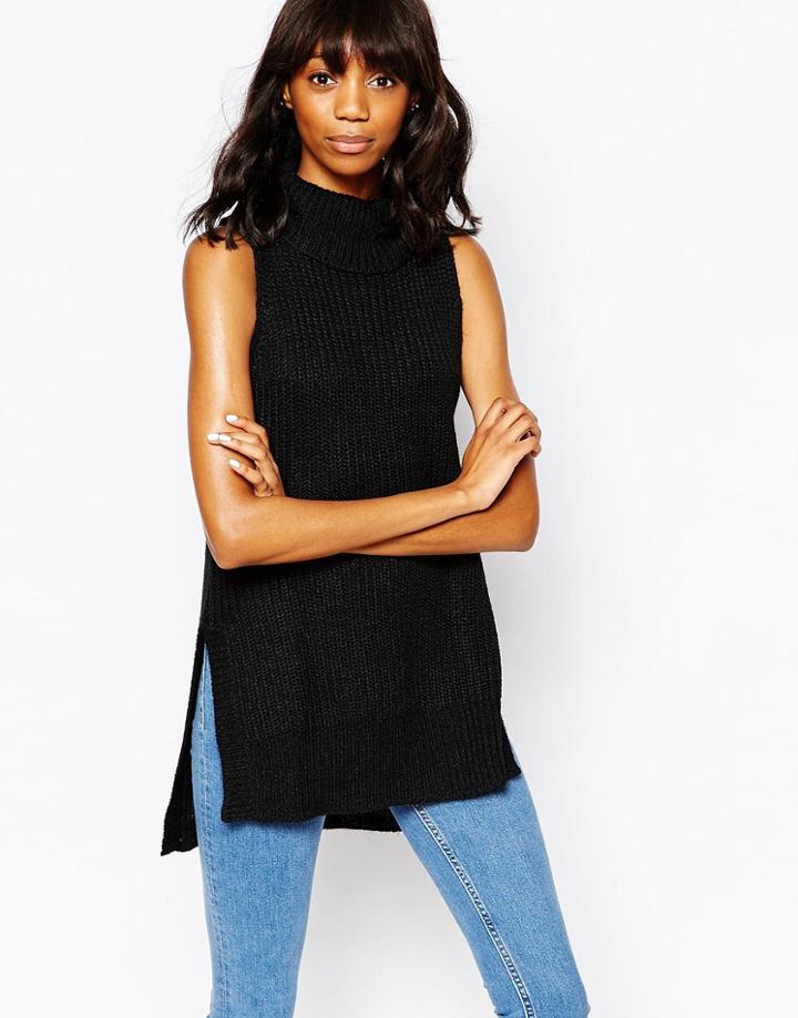 Monki Sleeveless Tunic Top - Black