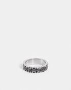 Asos Design Stainless Steel Band Ring With Embossing In Silver Tone