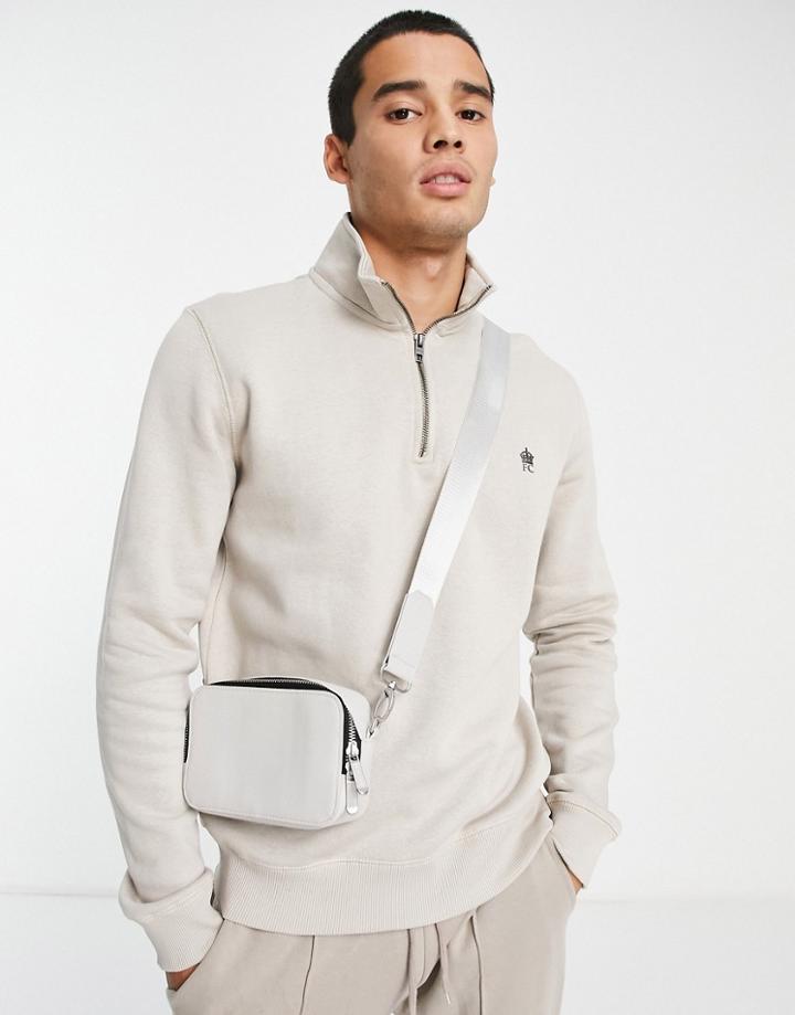 French Connection Funnel Neck Half Zip Sweatshirt In Stone-neutral