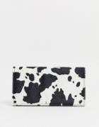 Asos Design Foldover Ladies' Wallet In Cow Print