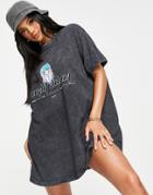 Night Addict Oversized Printed T-shirt Dress-black