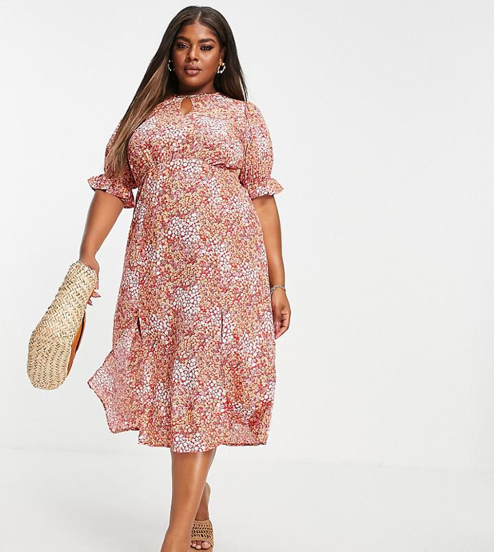 Influence Plus Midi Tea Dress In Ditsy Floral Print-multi