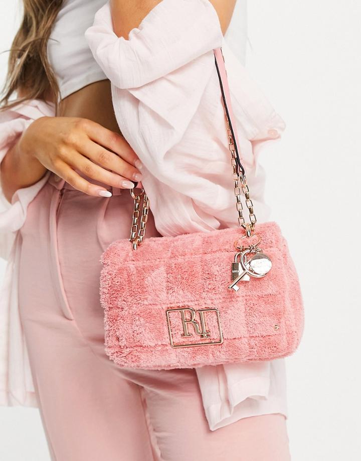 River Island Quilted Faux Fur Shoulder Bag In Pink