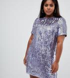 Asos Design Curve Mini Shift Dress In Heavily Embellished Fringed Sequin - Purple