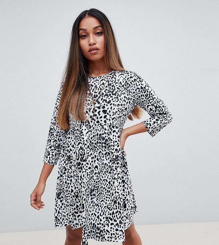 Asos Design Petite Ultimate Smock Dress In Leopard Print - Multi
