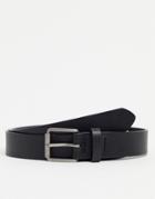Asos Design Slim Belt In Black Faux Leather With Roller Buckle In Gunmetal