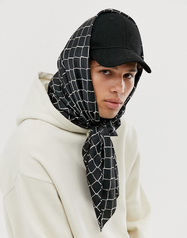 Asos Design Recycled Poly Satin Scarf With Chain Link Print - Black