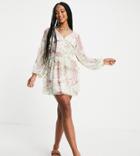 Reclaimed Vintage Inspired Mini Dress With Ruffle Detail In Spliced Floral Print-yellow