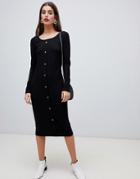 Vero Moda Ribbed Button Front Midi Dress - Black