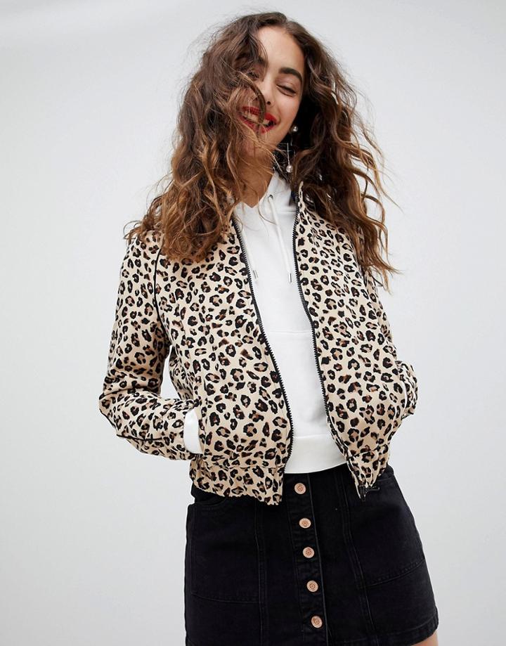 Stradivarius Leopard Print Bomber Jacket - Multi