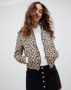 Stradivarius Leopard Print Bomber Jacket - Multi