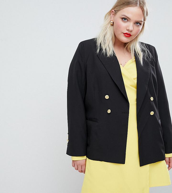 Unique 21 Hero Jersey Blazer With Gold Button Detail - Black