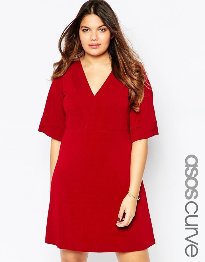 Asos Curve V Neck Tunic In Heavy Crepe With Seam Detail - Oxblood