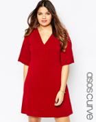 Asos Curve V Neck Tunic In Heavy Crepe With Seam Detail - Oxblood